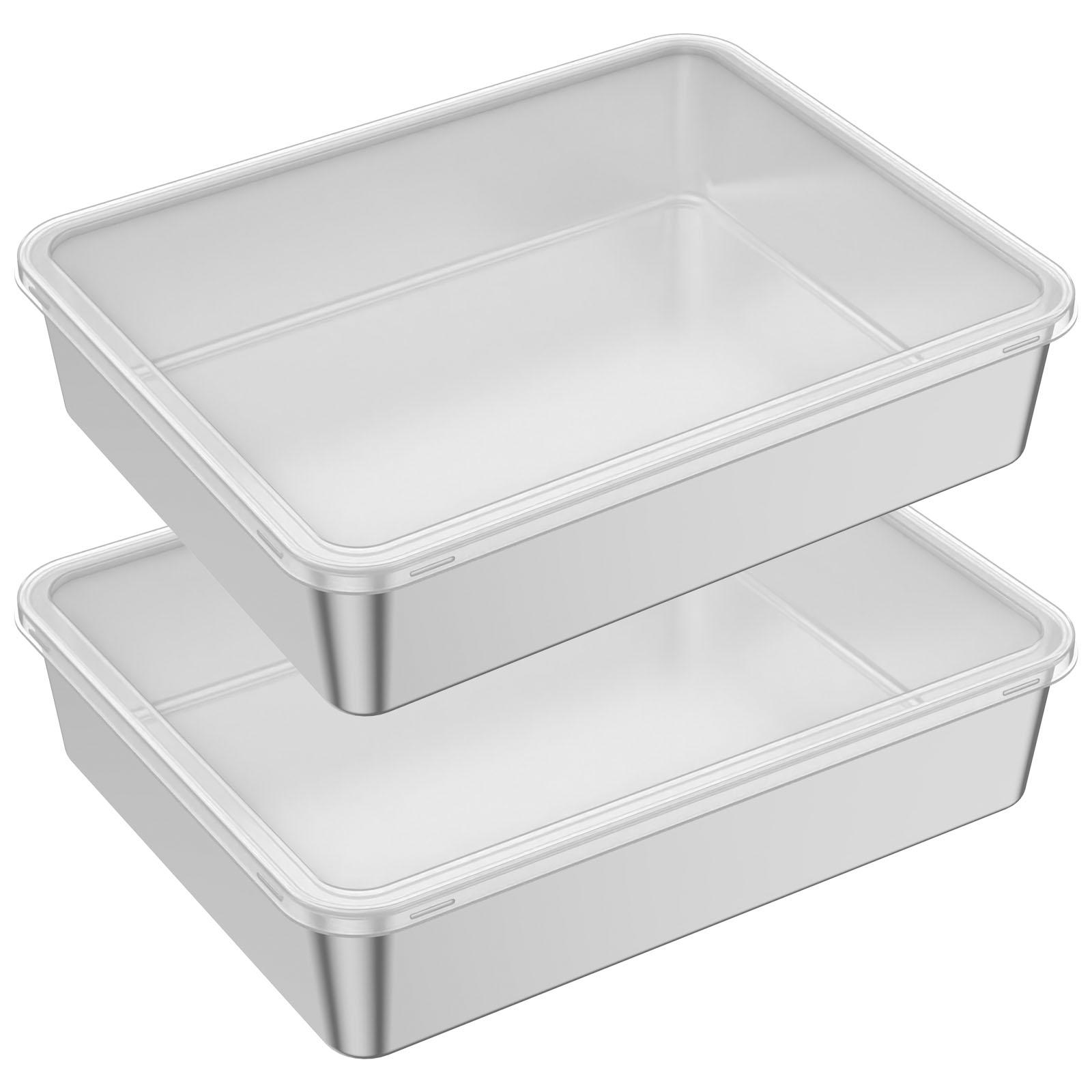 2Pcs Loaf Pan Rectangle Baking Cake Mold Bread Tin Tray with Plastic Lid Deep Side Rectangular Cake Pan Reusable Baking Roasting