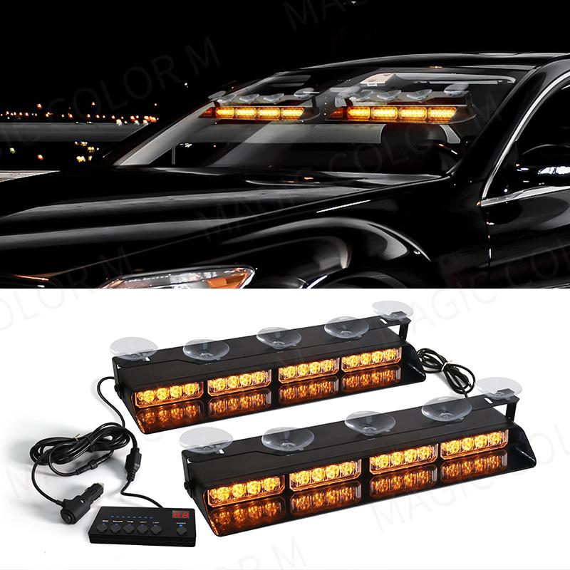 2-in-1 32 LED Car Strobe Lights For Emergency Flash Warning Lamp Windshield Bar Red Blue Amber White Waterproof Auto Assembly