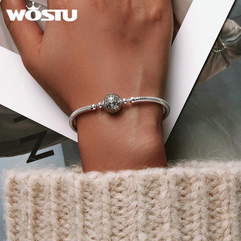 WOSTU 925 Silver Chain Bracelet Original Bangle For Women Fit Authentic Charms Beads Fashion Jewelry Making Bracelet