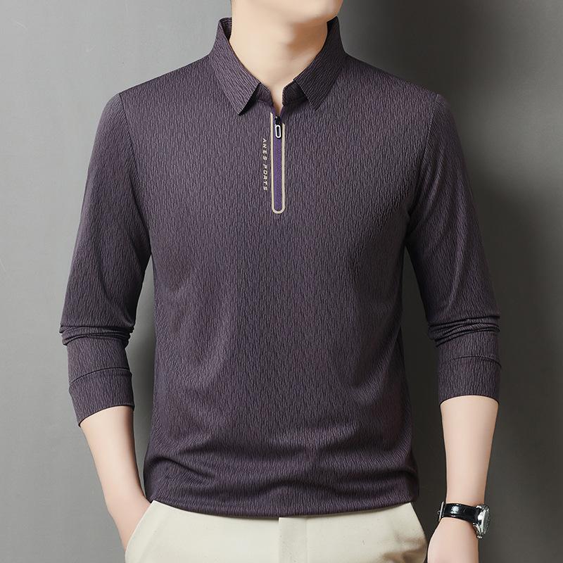 Men'S Long-Sleeved Polo Shirt Lapel T-Shirt Light Luxury Casual Anti-Wrinkle Dry Skin-Friendly Business Breathable Versatile Top