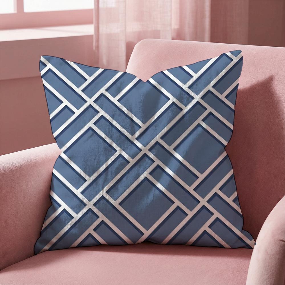 Geometric Ink Blue Cushion Cover Multi-Scene Pillow Cover for Home & Car - Reversible, Soft & Durable for Daily Use