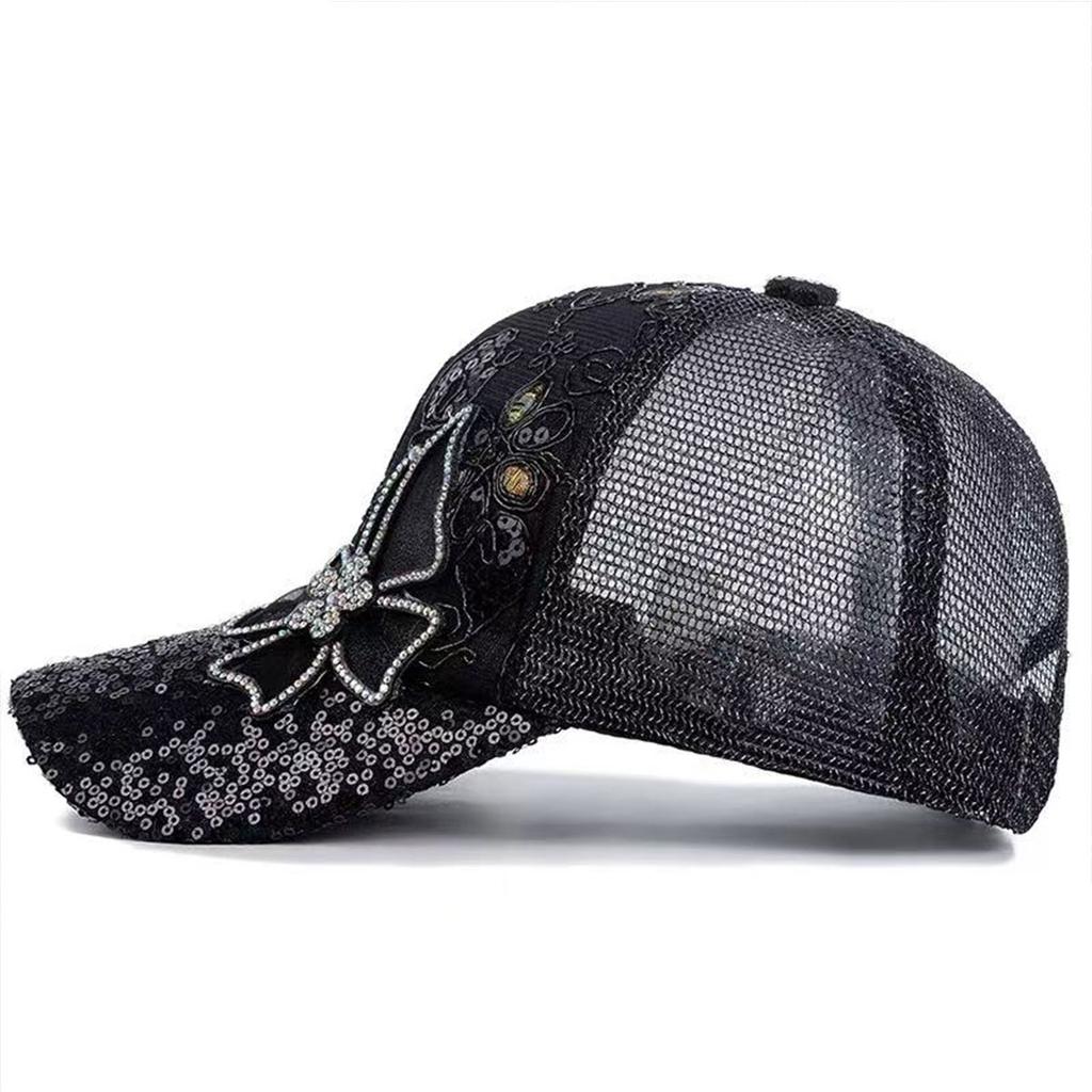 Unisex Butterfly lace sequin decoration Adjustable mesh Baseball Hat sun caps Spring Summer Outdoor Leisure Hats Travel Accessories for Women Men