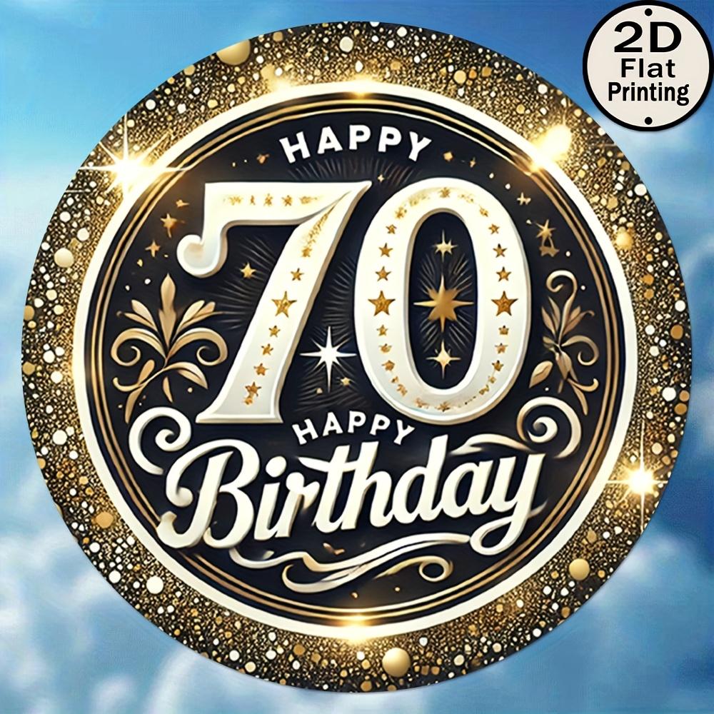 Happy th Birthday Black and Gold Glitter Round Metal Sign D Flat Printed Elegant th Anniversary Art Tin Plaque th Birth 20x20cm(8x8inch)