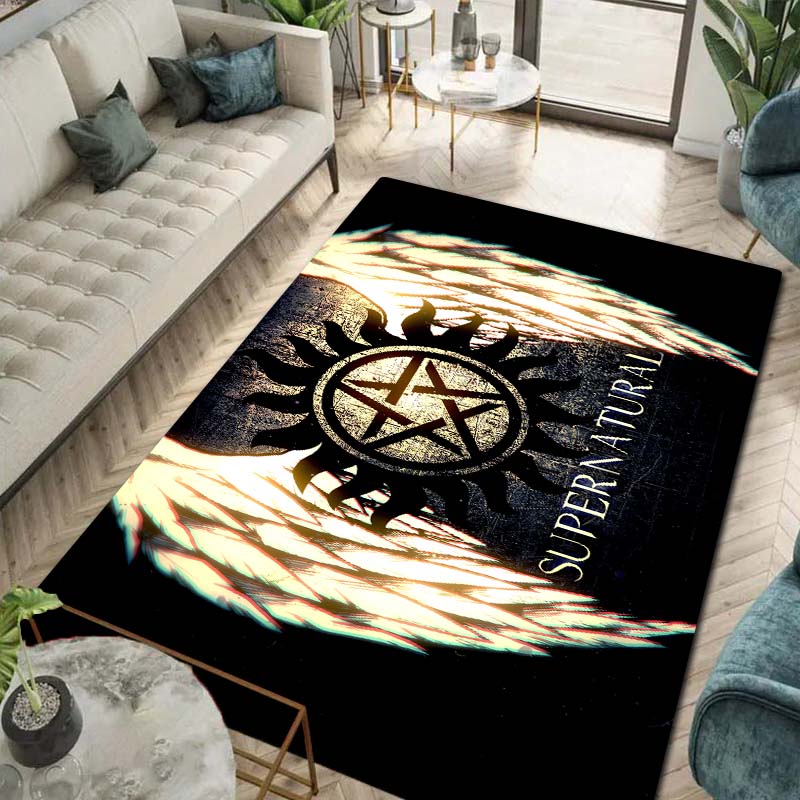 Supernatural TV Show Print Flannel Area Rug Non‑Slip Soft Floor Mat For Sofa Bedroom Game Room Living Room Home Decor Gift