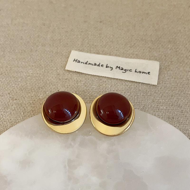 Boucles d'oreilles à tige géométriques en métal Ankola rouge, goutte d'huile, pour femmes, automne et hiver, légères, luxueuses, élégantes et polyvalentes