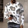Men s Plus Size Beige Black Brown Leopard Printed Round Neck Long Sleeve Pullover T Shirt