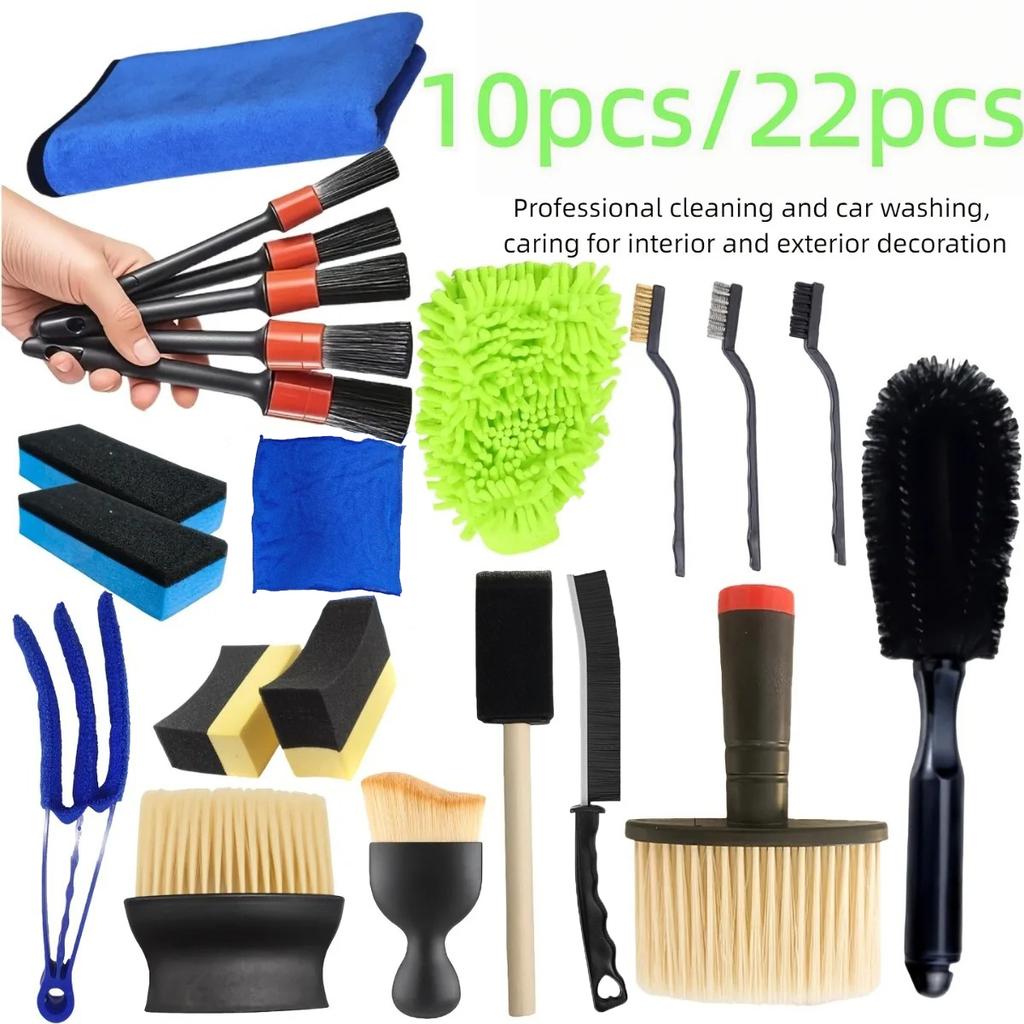 Detail Brushes 10pcs 22pcs Car Wash Cleaning Tool Set Waxing Polishing Sponges Wash Mitts Wheel Hub Brushes Uses For Car Care