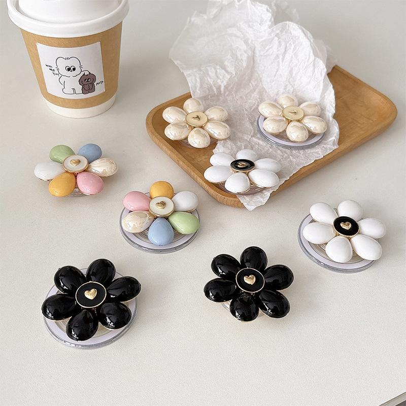 Electroplated Color Flower Mobile Phone Airbag Bracket, Magnetic Back Sticker, Retractable Creative, Advanced Feeling, Drama Watching Desktop Bracket