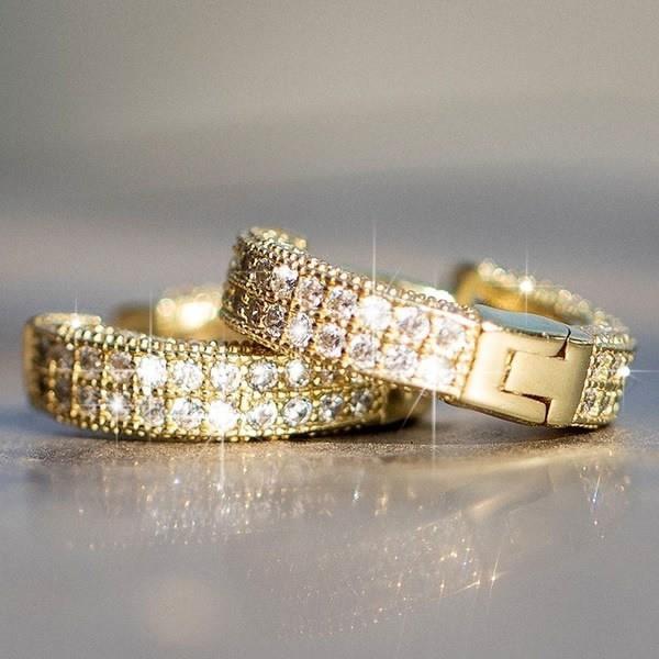 Huajie Bright Square Zirconia Circle Shape Earrings for Men Hiphop Street Personality Accessories Fashion Ear