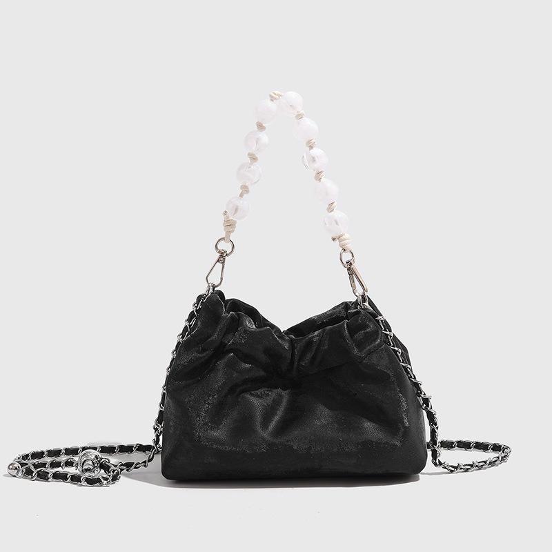 National Style New Chinese Style Pleated Chain Bag Cloud Bag Silver Bag New Single Shoulder Crossbody Bag Pearl Dumpling Bag