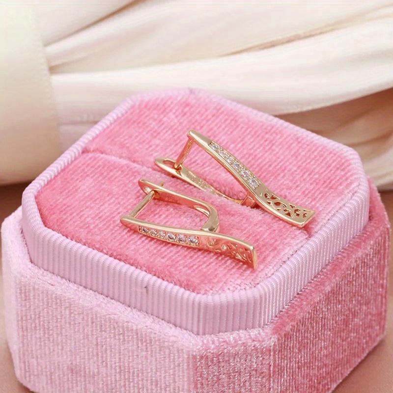 1 Pair Simple Trendy Golden Color Earrings for Women Shiny Zircon Wedding Fine Jewelry Drop Earrings