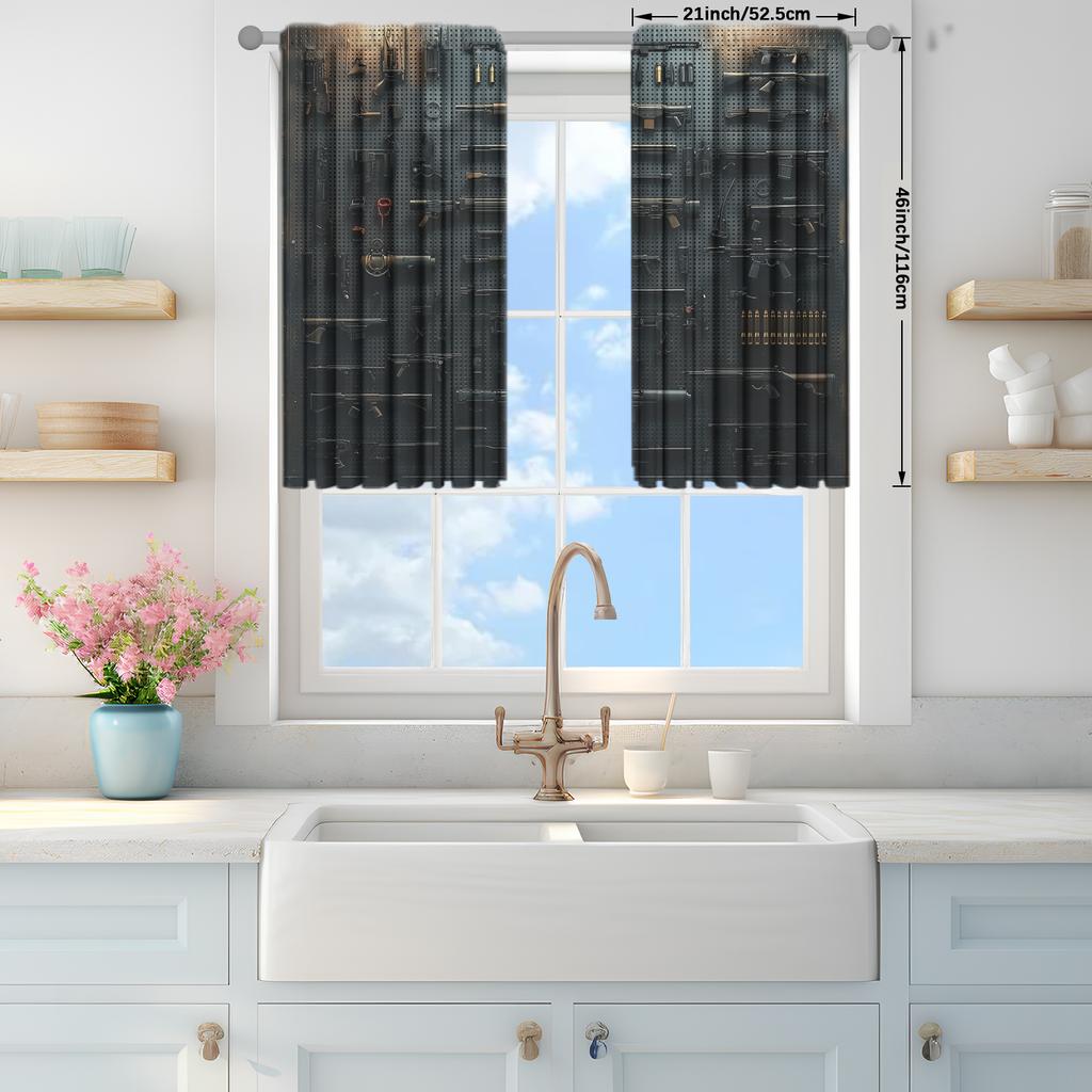 2pcs Gun Wall Printed Curtain for Home Decor - Rod Pocket Window Treatment for Bedroom, Office, Kitchen, Living Room, and Study