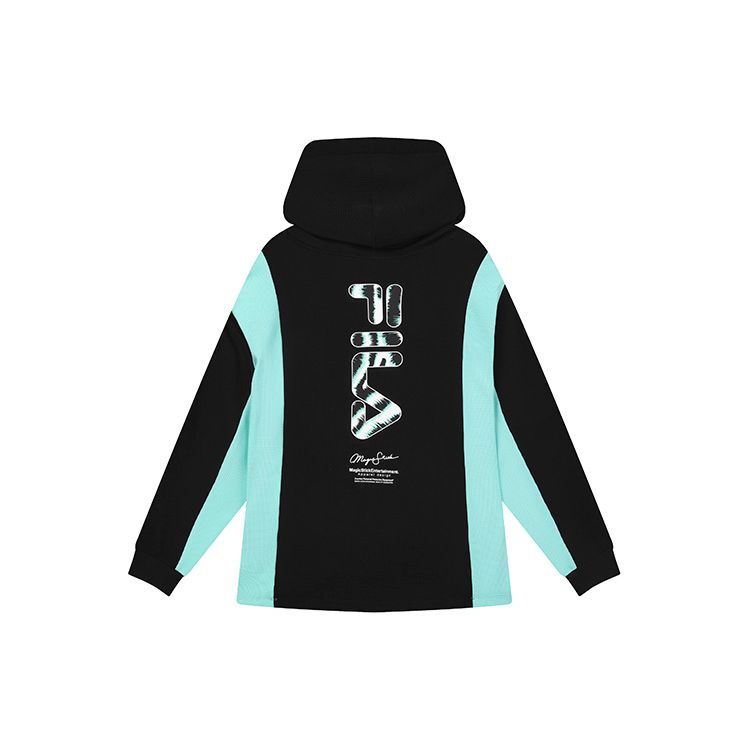 Fila 2023 Autumn New Knitted Hooded Sweatshirt Fashion Loose Color Block Splicing Women Tops Black F11W339207FBK