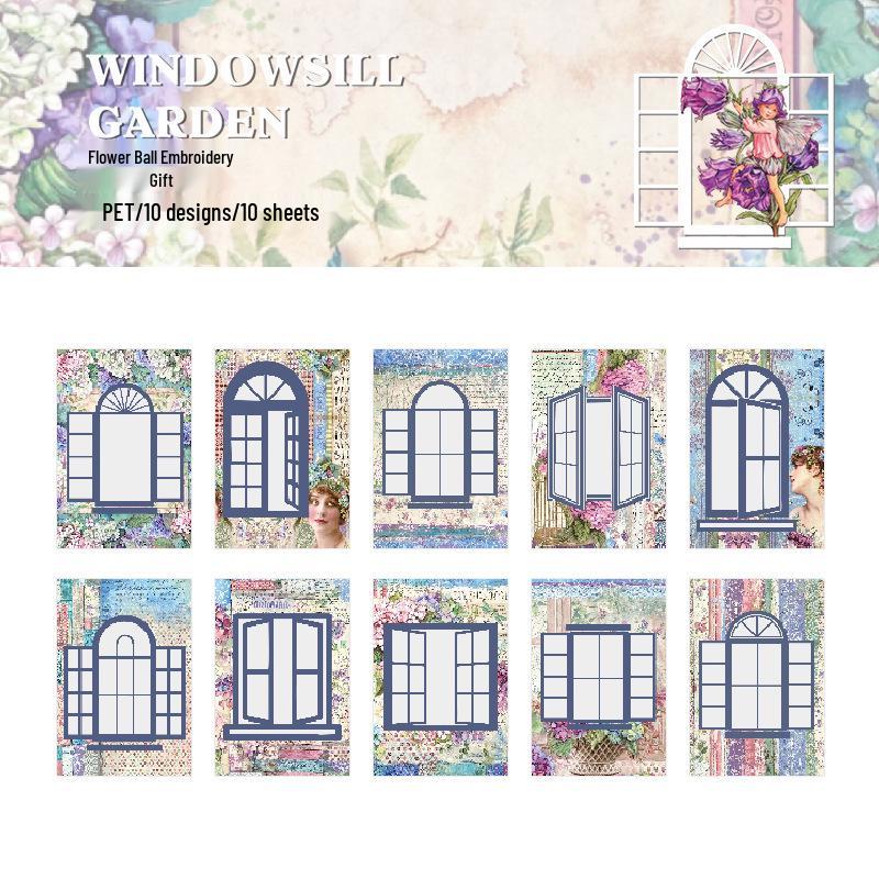 Beautiful Day PET Collage Cards: Window Sill Garden Theme Stickers - Creative Journal Decoration, 4 Styles