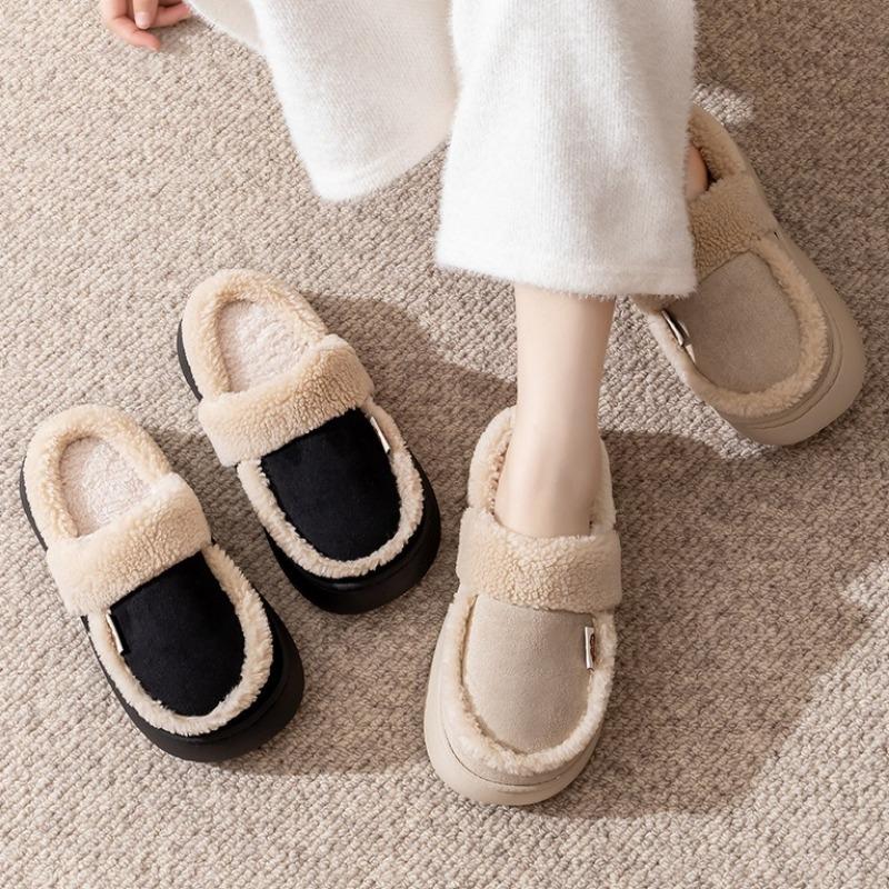 Women's Cotton Slippers Warm Cotton Slippers In Autumn and Winter Plush Slippers Wedge Shoes