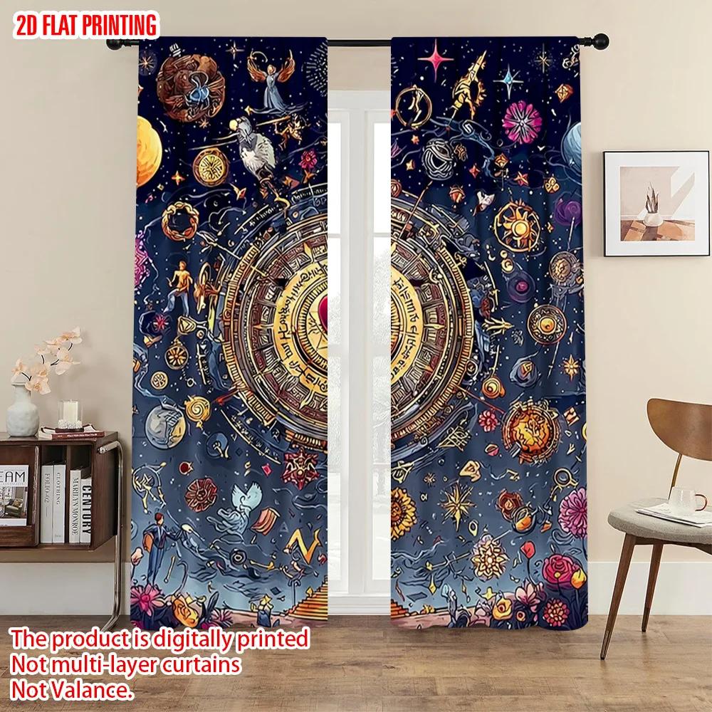 2pcs   Plane Printing Window Curtain Constellation Theme Polyester (without Rod) Versatile All Perfect for Bedroom & Living