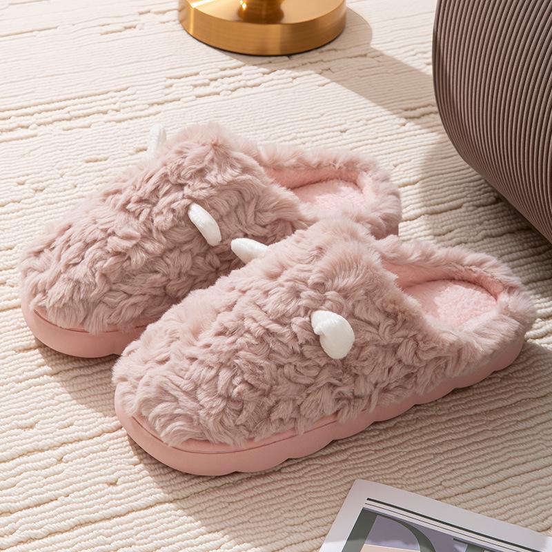 Winter cotton slippers cute ears couple home indoor warm shoes non-slip plush slippers