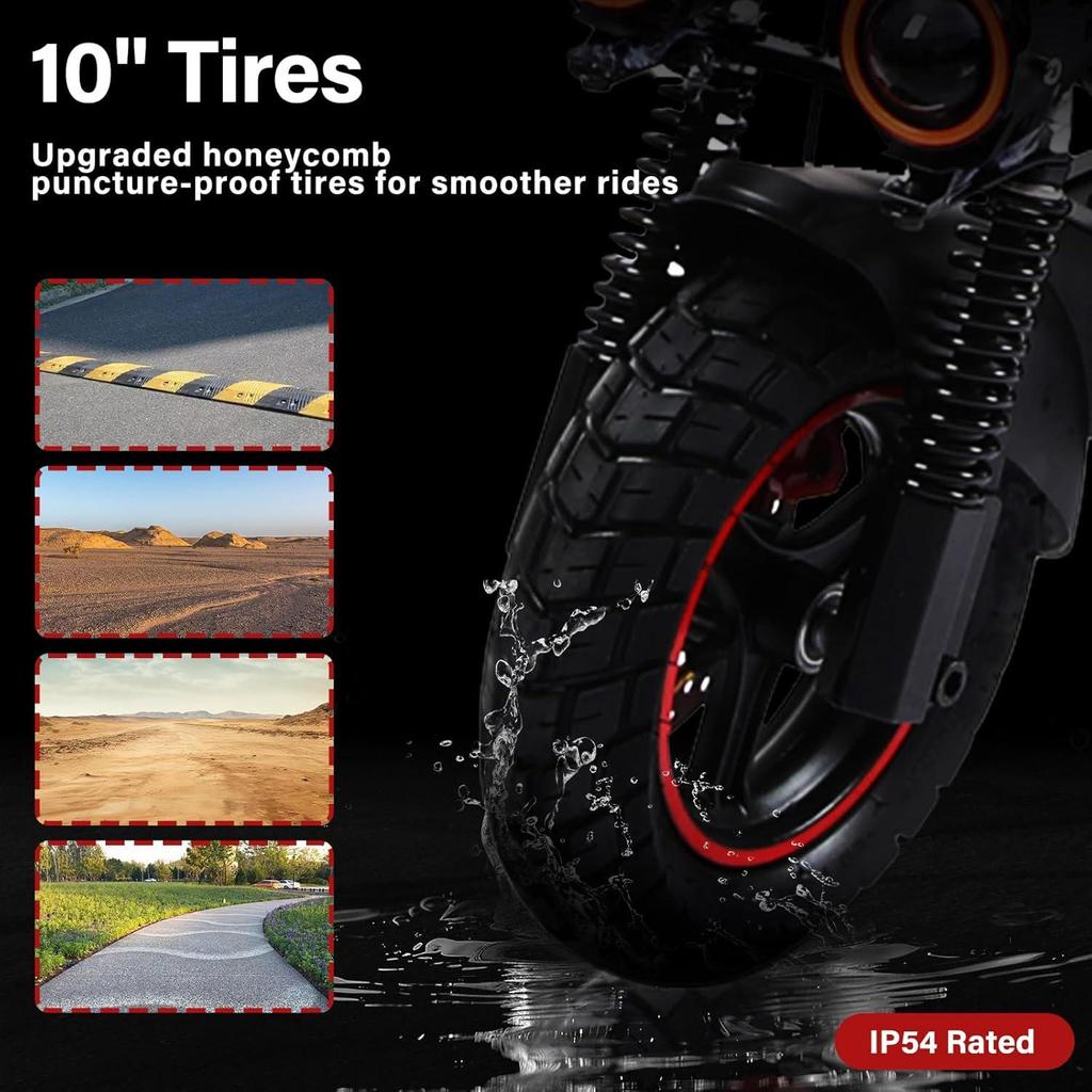 Foldable Adult Electric Scooter with Seat 48V15AH Up to 55KM Range,10" All-Terrain Tire IP54 Dual Disc Brake Cruise Control