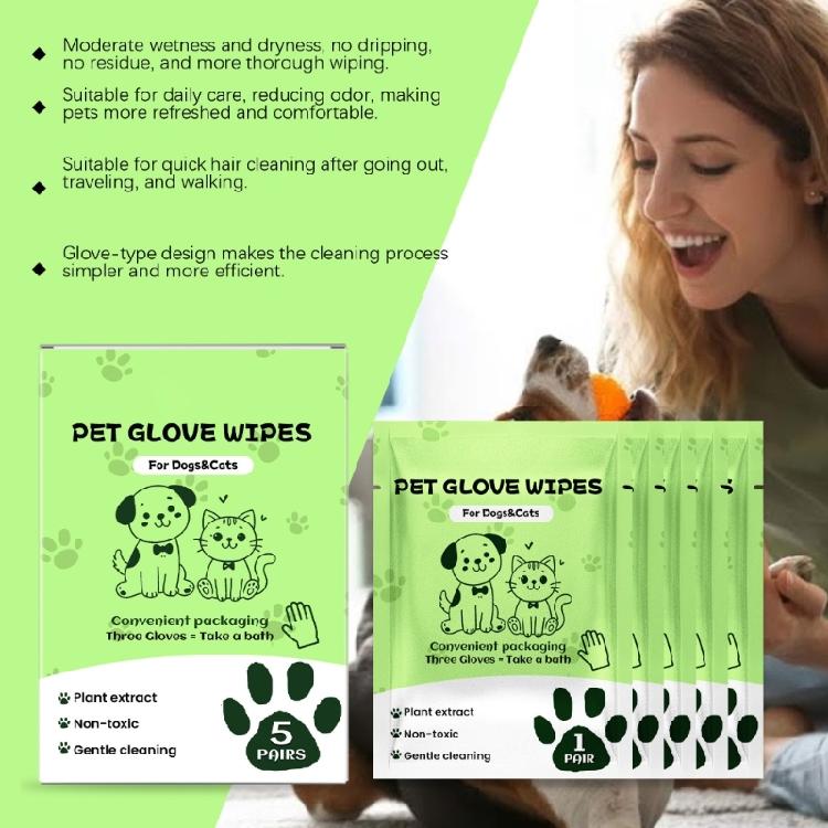 Pet Cleaning Gloves Tear Resistant Nonwoven Fabric Gentle Formula Eliminates Odor Dog Cats Bath Wipes For Home Travel