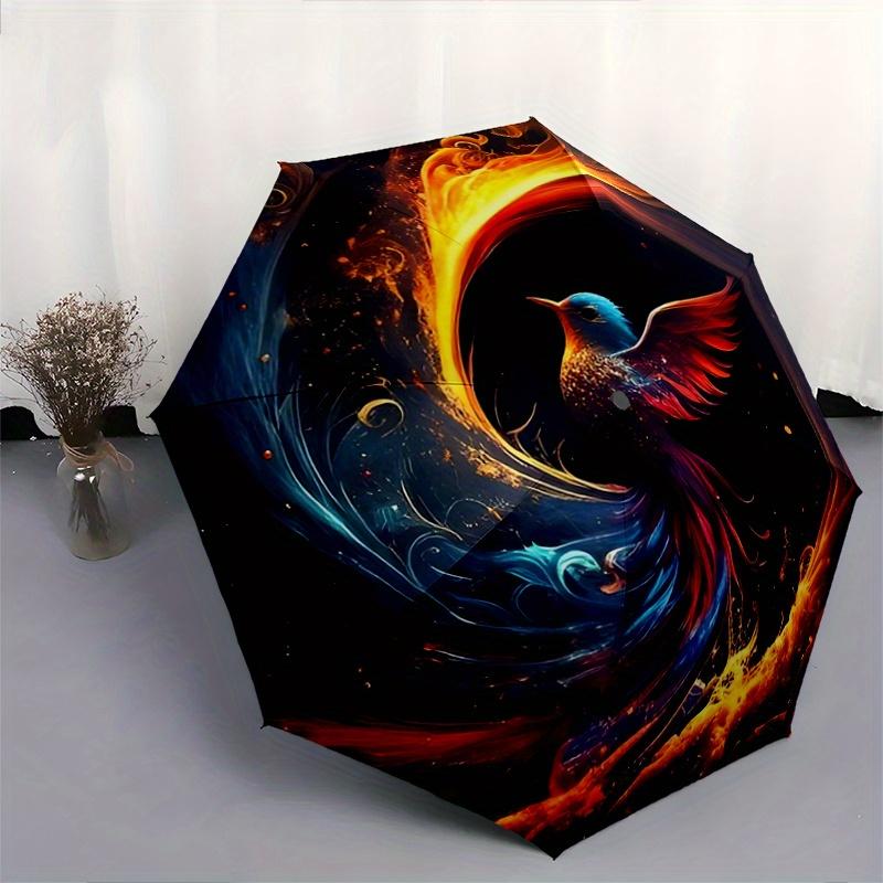 1pc Phoenix Rising Pattern Umbrella, Fashionable, Personalized, High-Value Folding Umbrella, a Must-Have for Summer, 8-Rib Durable Iron Frame, Tr