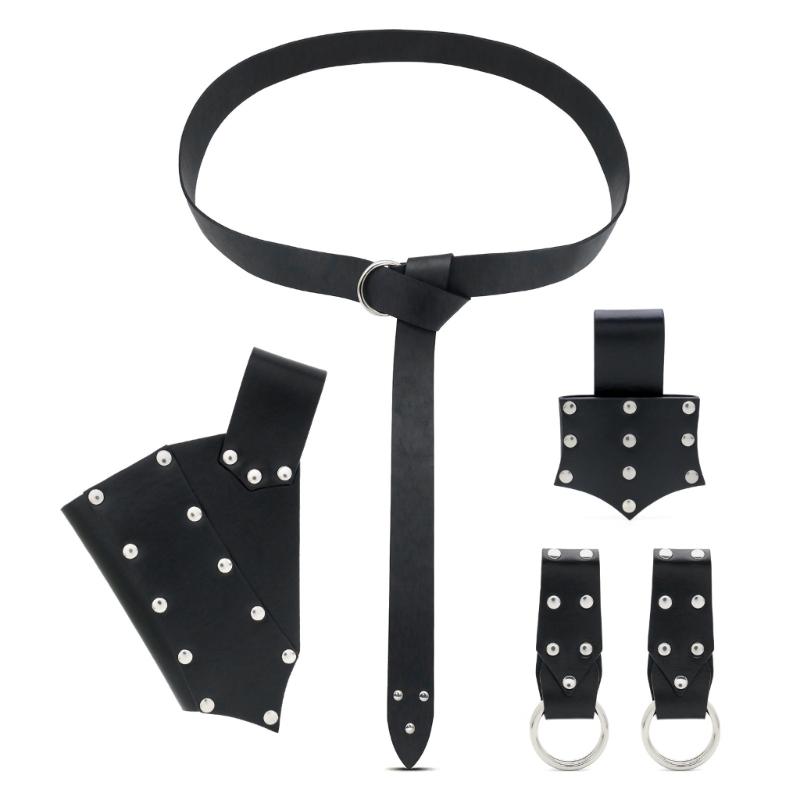 Men Renaissances Costume Halloween Medieval Pirate Belt Skirt Hikes Vikinges Costume Accessories Set for Cosplay Party