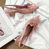Fashion Pumps Pink Footwear Fashion Shallow Women Medium Heels Shoes Pointed Toe Female Slides Slingbacks Flower Ladies Thin Heels Shoes