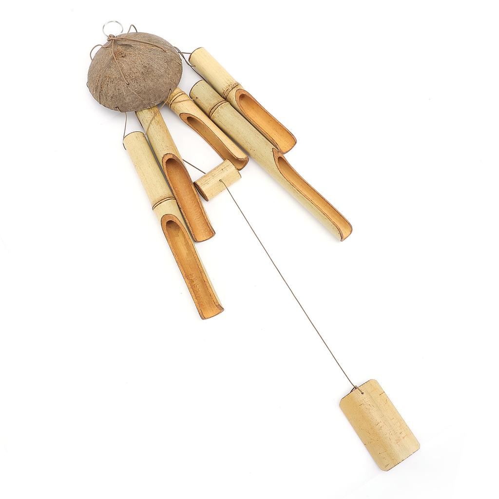 Bamboo Wind Chimes Coconut Shell Top Indoor Outdoor Hanging Decorative Outside Garden Decor Craft Gift