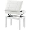Piano Bench Stool, Storage, Adjustable Height, Hevea Wood, White