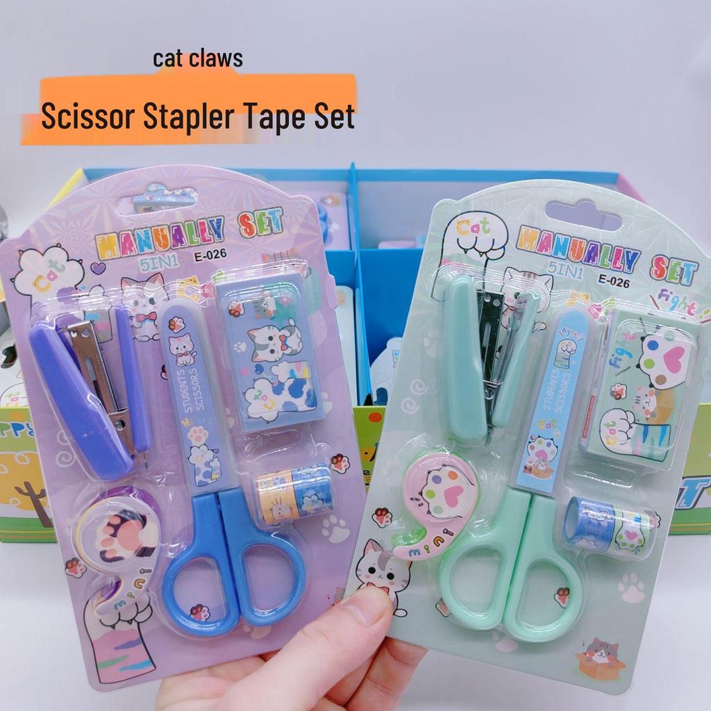 Adorable Student Stationery Set: High-Quality Scissors, Stapler, Tape & Stickers - Perfect Gift for Children's Learning