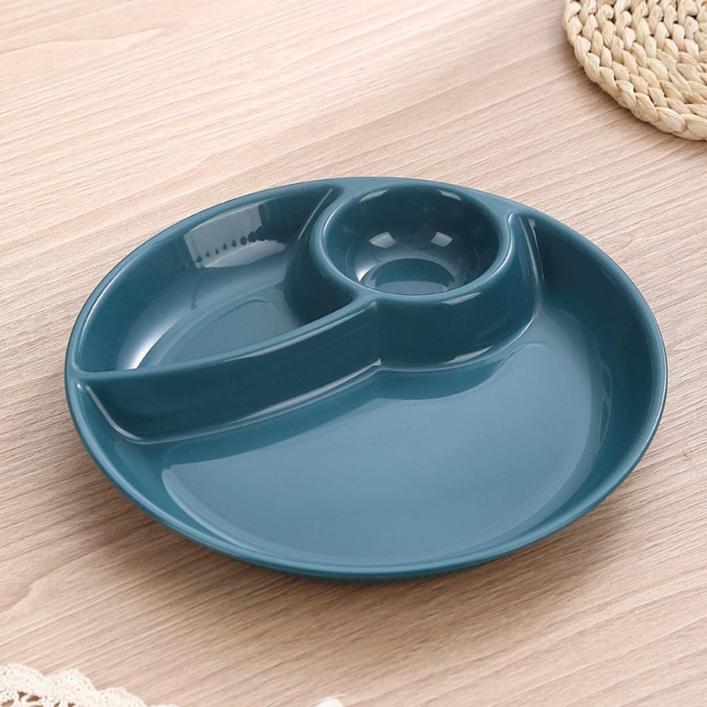 2pcs Household Round Food Plate Microwavable Thickened Divided Dinner Plate Plastic Fruit Serving Tray Salad