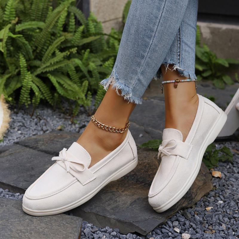 Fashion Women's Bow Loafers Autumn New Round Toe Deep Mouth Soft Sole Non-Slip Single Shoes