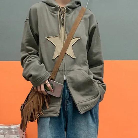 

Мужская толстовка с длинным капюшоном на шнурке со звездным принтом контрастного цвета, кардиган, теплая унисекс с рукавами на молнии, повседневная зимняя куртка