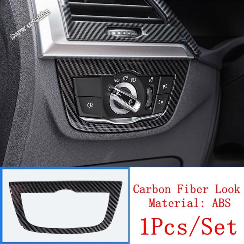 Car Head Lights Lamps Switch Button Panel Decoration Cover Trim For BMW X3 G01 2018 - 2024 ABS Carbon Fiber Accessories Interior