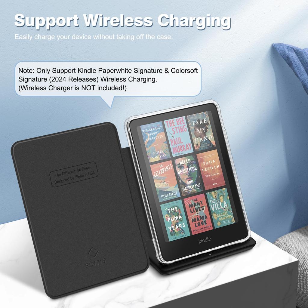 Fintie Clear Case for Kindle Paperwhite Signature Edition 2024 Case with Protective Transparent Back Lightweight and with Auto Function