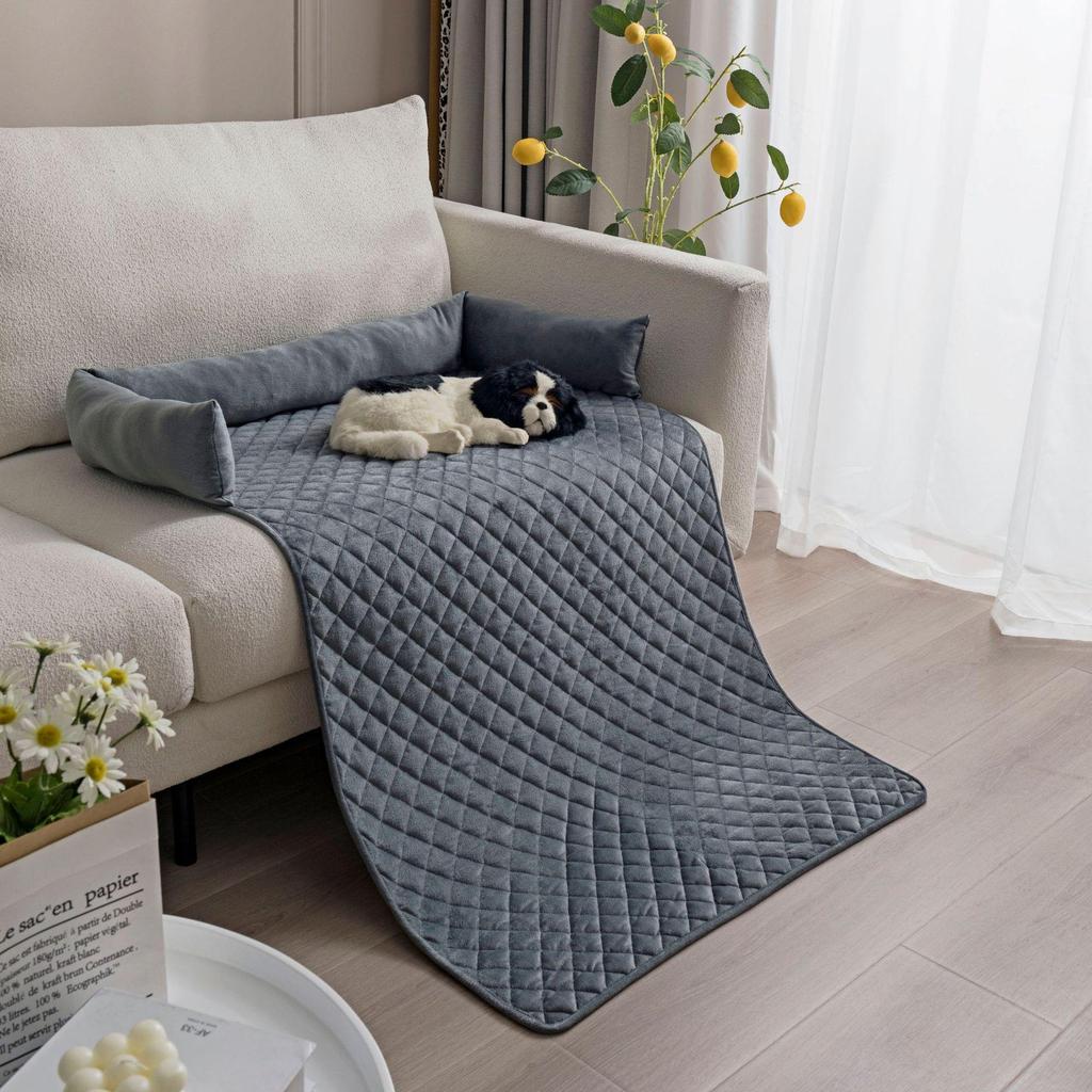 Cross-border Plush Pet Sofa Cushion: Cat & Dog Bed with Pillow