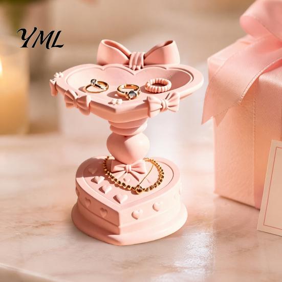Creative Birthday Gift Heart Shape Jewelry Tray, with Bow Design, 3D Printed Desktop Storage Organizer, Trinket Dish Matte Finish Macaron Color