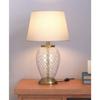 Diamond Cut Glass LED, Incandescant, CFL, Smart Bulbs Table Lamp Brass Antique Finish 19 Inches Height Off White 12 Inches Lamp Shade Pack Of 1