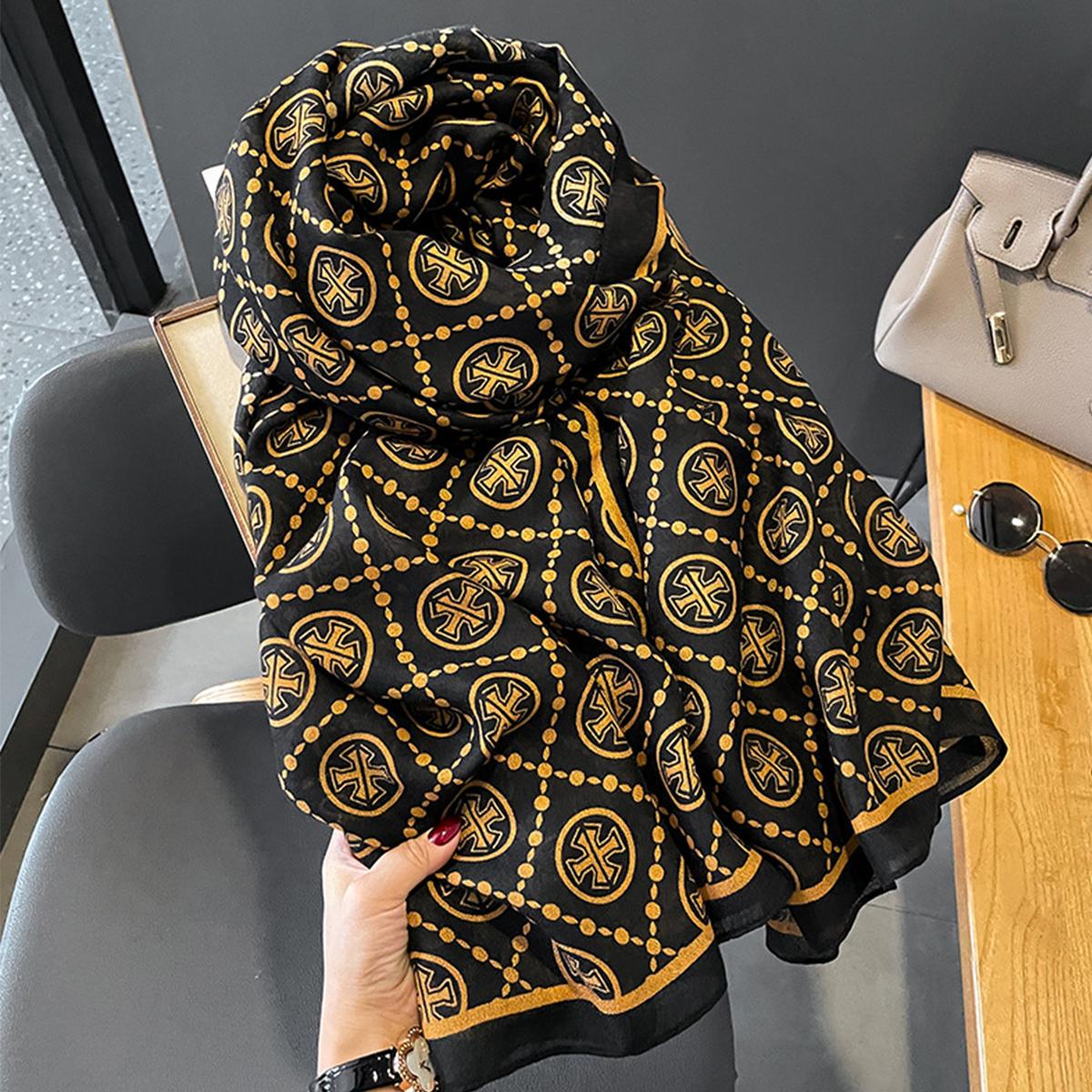 

Spring And Autumn Large H Fashion Cotton Scarf Female Plaid Oversized Vacation Shawl Sunscreen Beach Scarf Silk Scarf