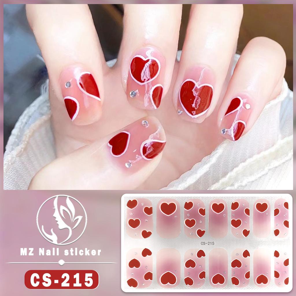 CS Waterproof No-Cure Gel Nail Wraps, Full Cover Japanese & Korean Style Heart Pattern Nail Stickers, Nail Patch Films