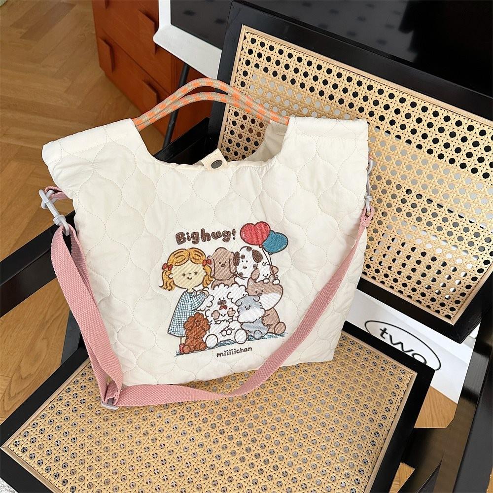 Adorable Soft Cotton Embroidered Tote Bag Stylish And Spacious Handbag For Daily Use