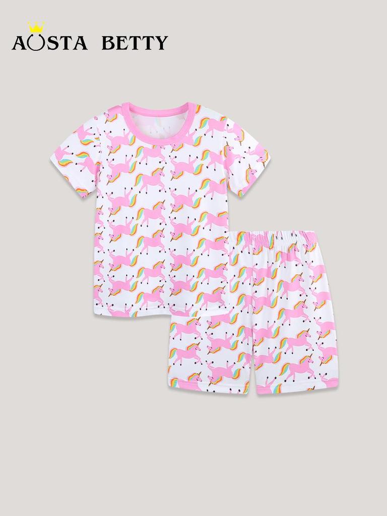 Girls' European Unicorn Short-Sleeve Two-Piece Summer Homewear Set