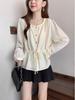 Autumn Collection Plus Size Ruffled Round Neck Long Sleeve French Tie-Up T-Shirt - Slimming Design 2026