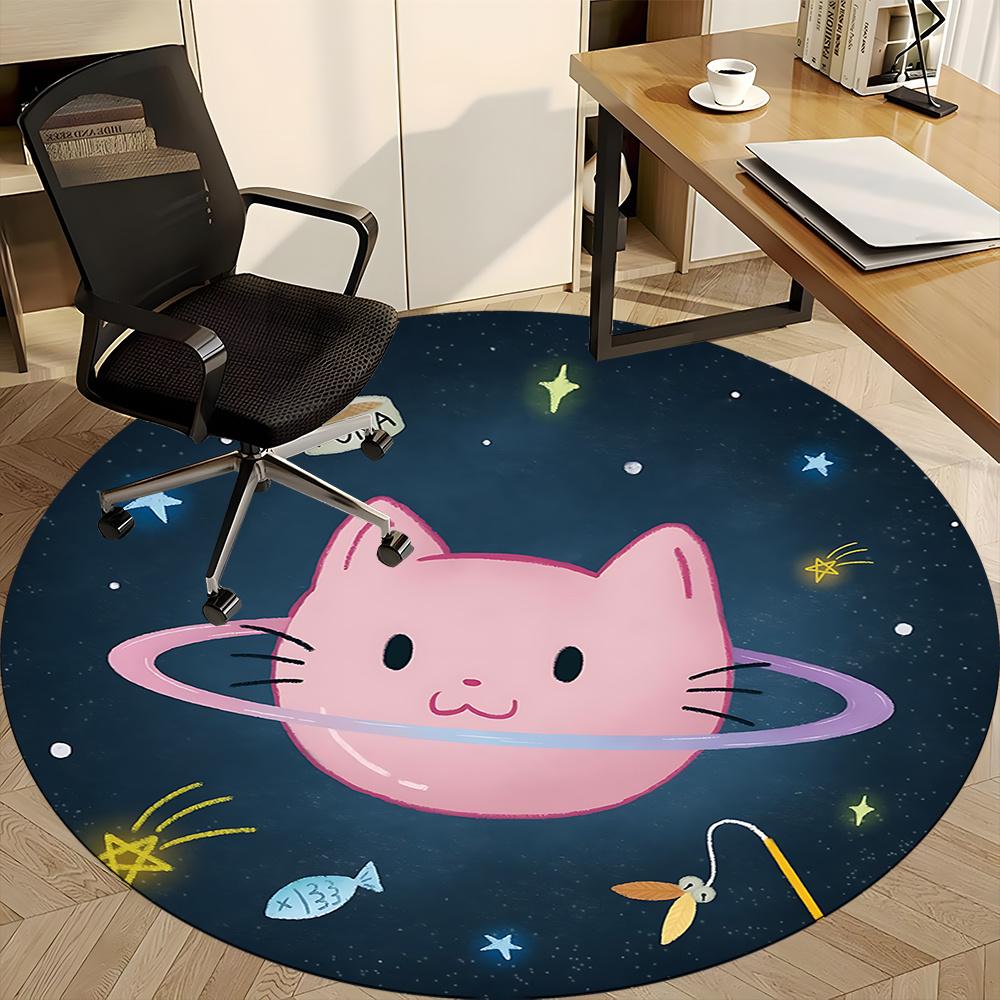 1pc Space Cat Office Round Area Rug, Indoor Mat Suitable ForOffice, Under Office Chairs Bedroom Living Room Home Decor, Room Deco q043