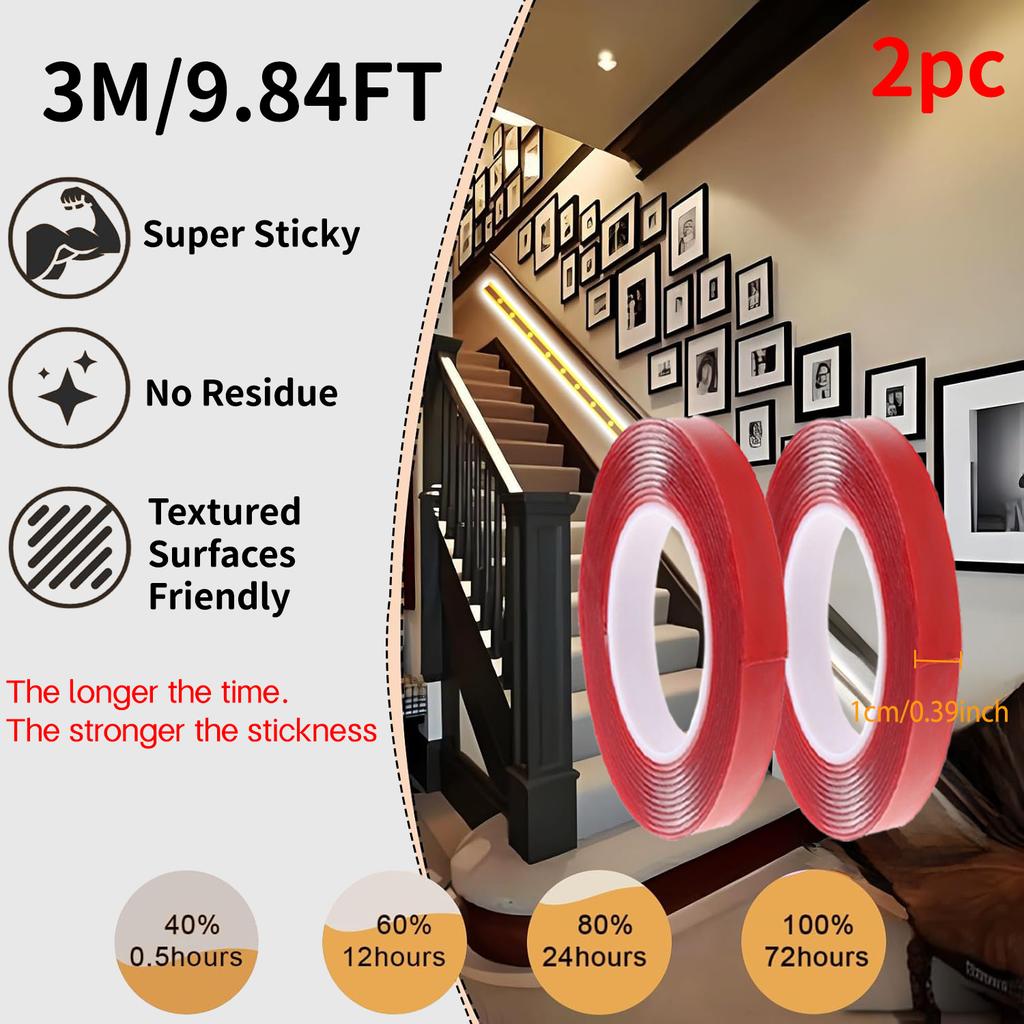 Red Acrylic Double-Sided Tape, Transparent, Strong Adhesive, No Trace, 6mm–30mm, for Phone, LCD, and Car Use