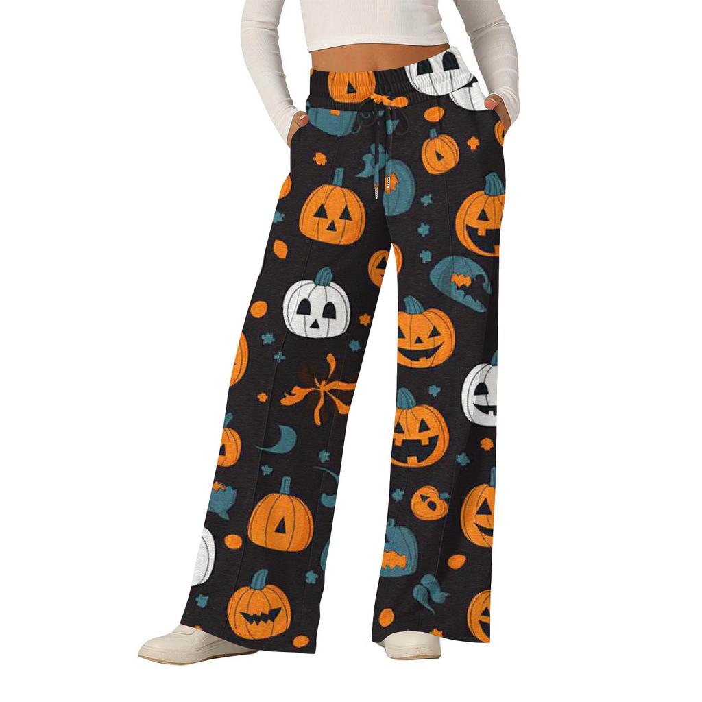 Women's Halloween Printed Fashionable Loose Casual Wide Leg Pants