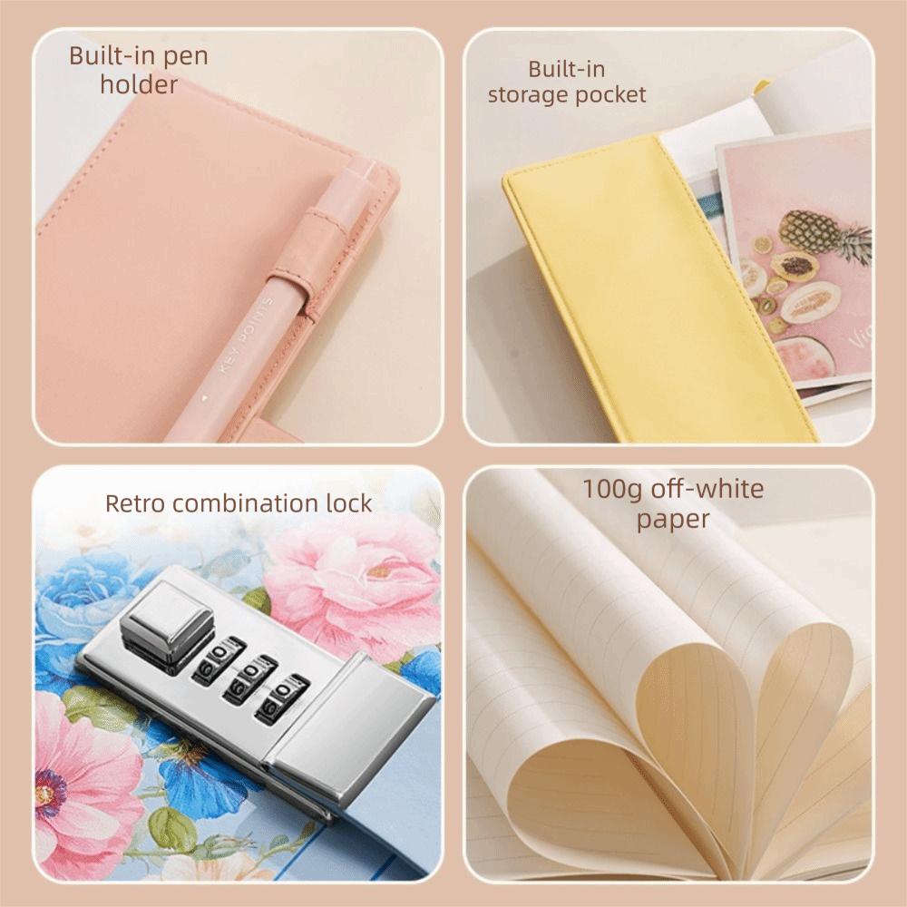 Simple Elegant Appearance A5 Notebook Secure Lock Design Journal Insert Pocket  Study Work