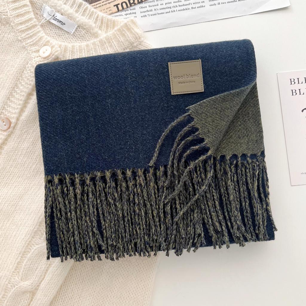 Solid color wool scarf shawl women's autumn and winter senior sense versatile fringed warm scarf couple student