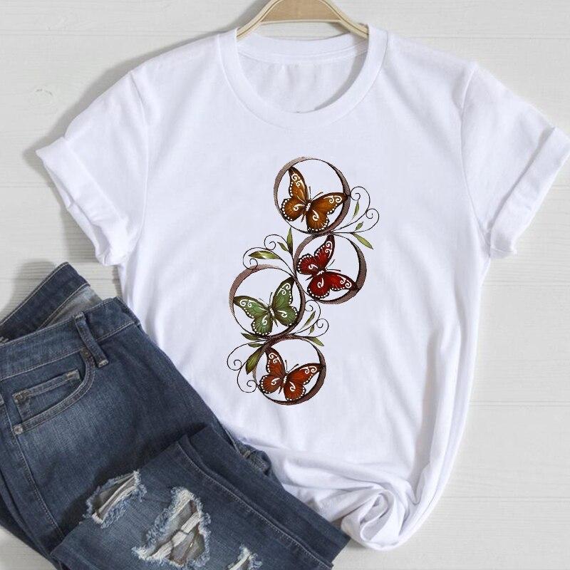 Women T-Shirt Summer Ladies Tops Cute Aesthetic Fashion 90S Print Kawaii Basic Clothing Female Clothes Tees Beautiful Butterfly