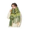Winter Scarf Cashmere Feel Plush Scarf with Tassel Decoration Thickened Warm Plaid Pattern Winter Long Scarf