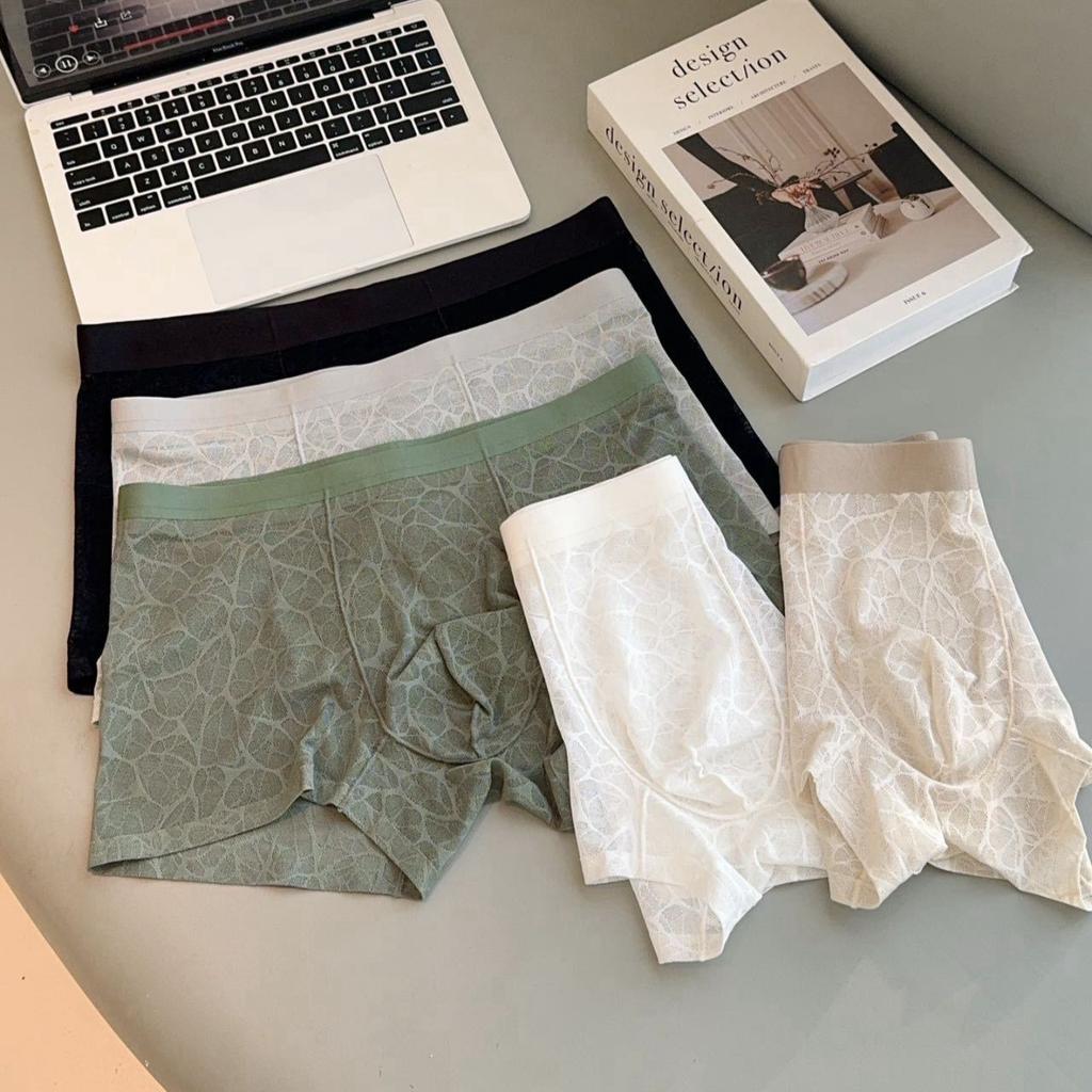 5 Stück Herren Unterwäsche Spitze Leopardenmuster Unterwäsche Jacquard Flachwinkel Unterwäsche Shorts Boxer Brief